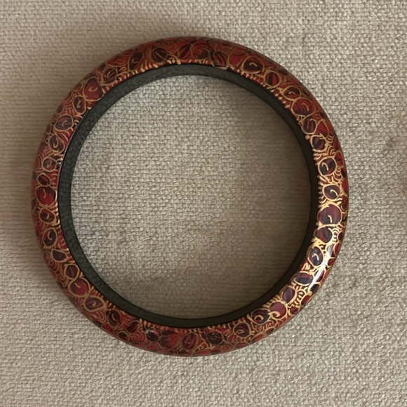 2 Elegant Red and Gold Bracelets with Intricate Patterns - Picture 2 of 6